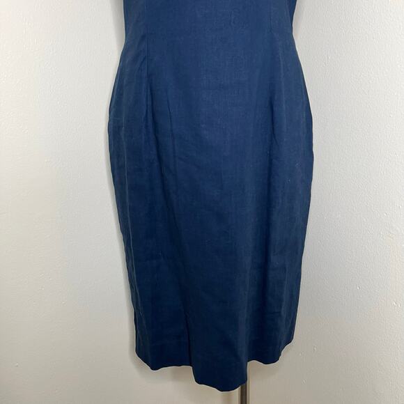 Vintage Carol Horn Workshop Linen Blend Dress 10 Sheath Blue Lagenlook 80s Midi - Picture 5 of 9